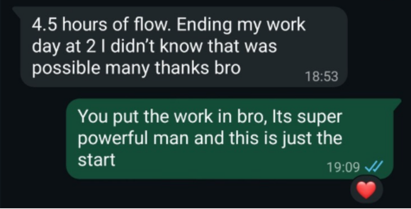 Chris: 4.5 hours of flow, ending workday at 2pm
