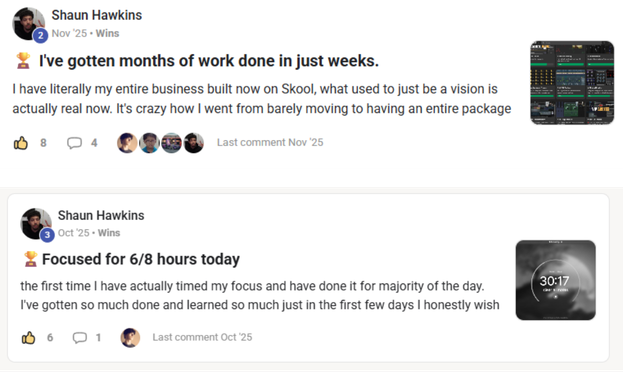 Shaun: months of work done in just weeks; focused 6/8 hours